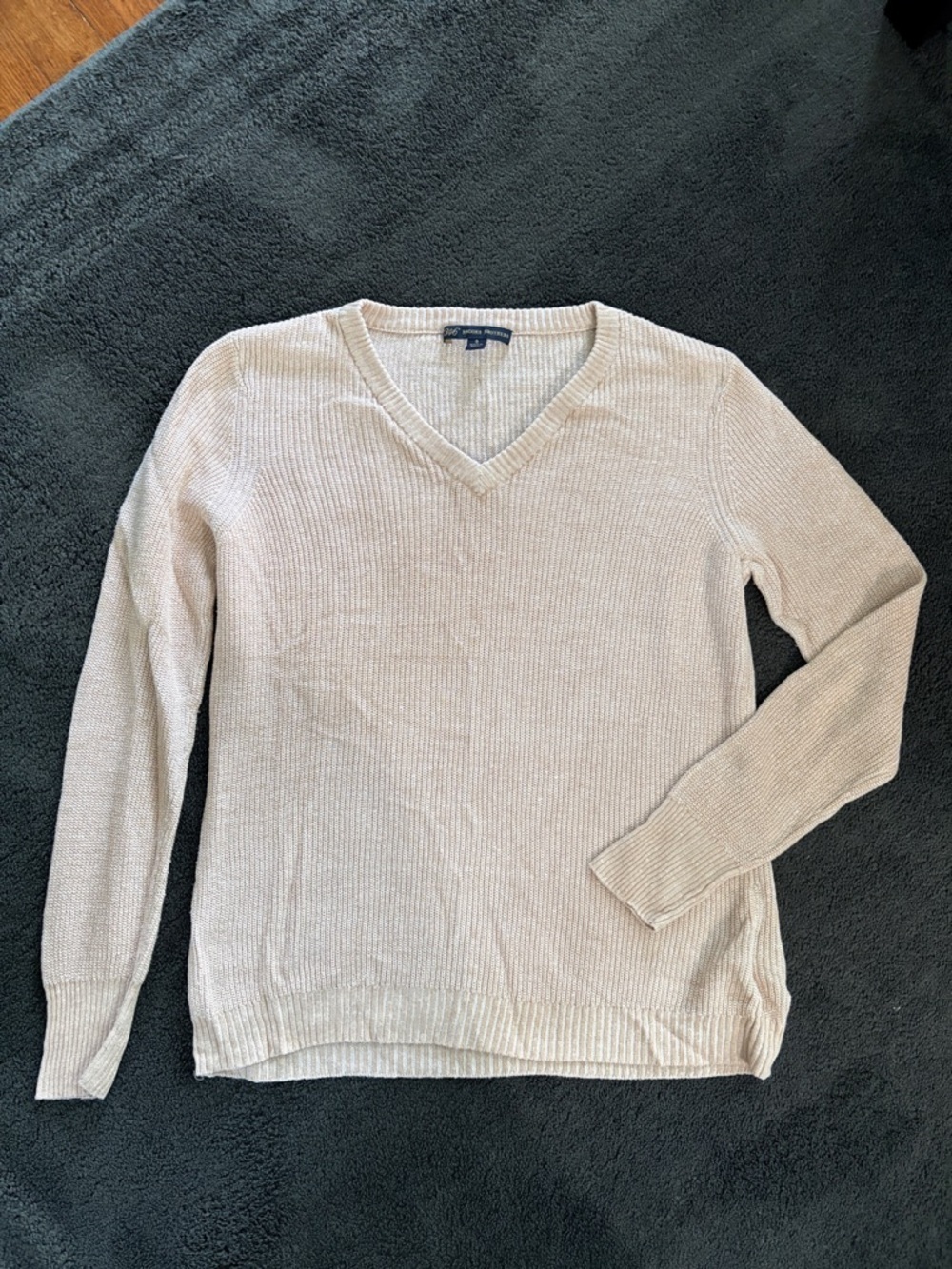 346 Brooks Brothers cream linen cotton blend‎ V neck sweater light-weight Small